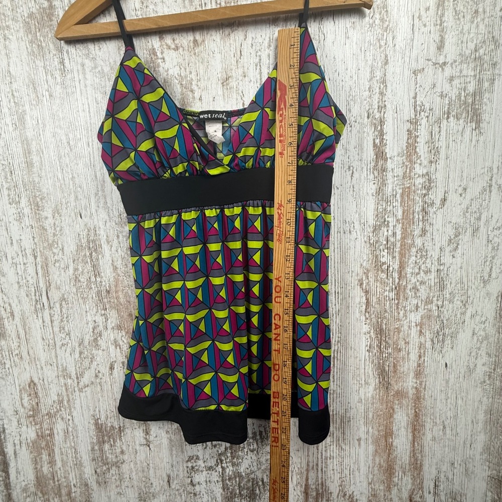 VTG Wet Seal Geometric Empire Waist Babydoll Cami Top Made in USA Y2K Large - Picture 7 of 8